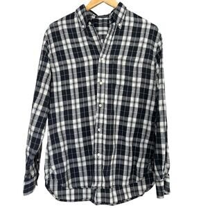 Brandy Melville Dark Navy Plaid Button Down Flannel Shirt One Size